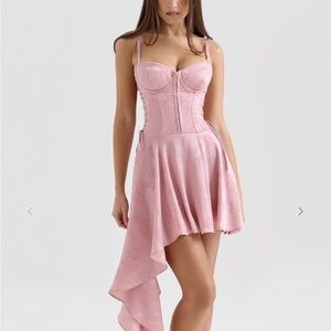 House of CB Blush LOLA - Pink Jacquard Draped Mini Dress